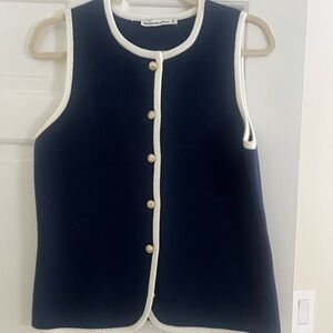 Abercrombie & Fitch Navy Vest with Cream Trim and Gold Button